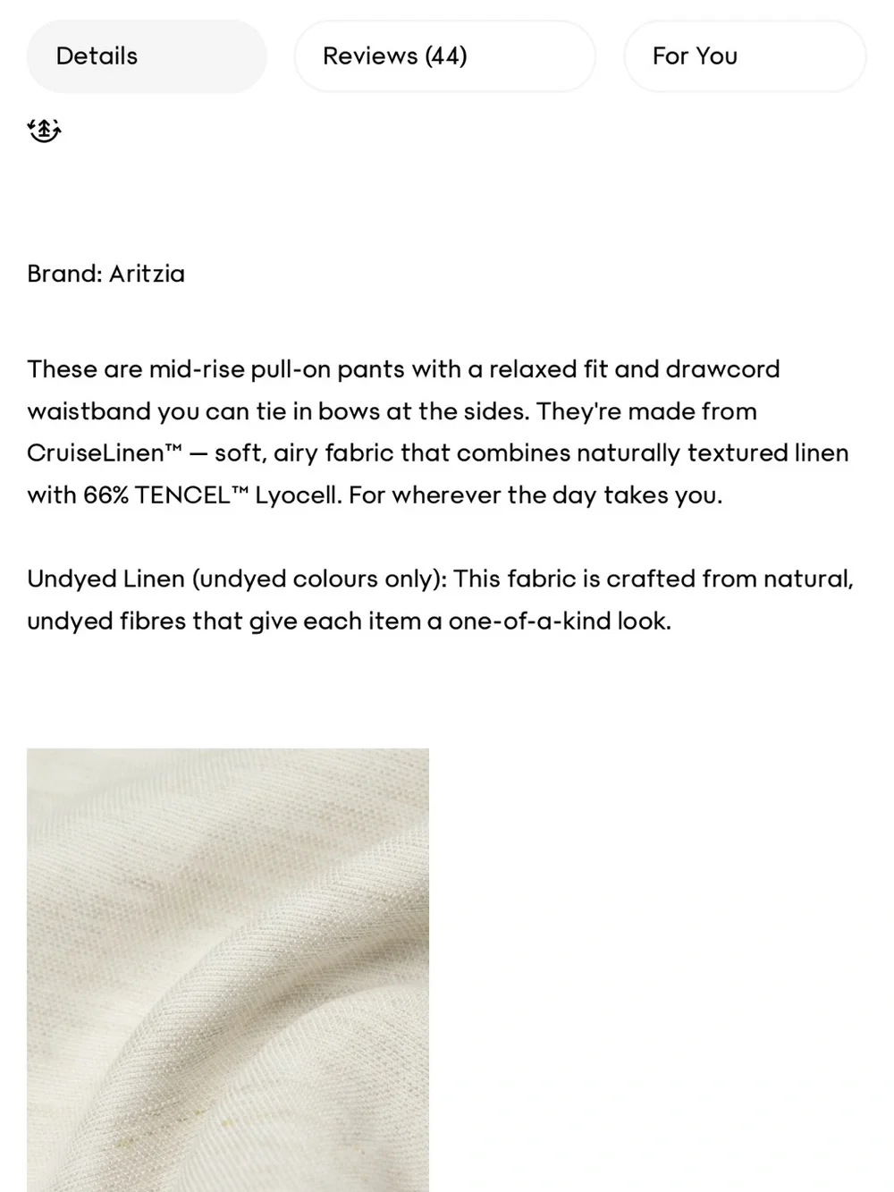 Aritzia Wide Leg Artisan Pant in Undyed Ecru